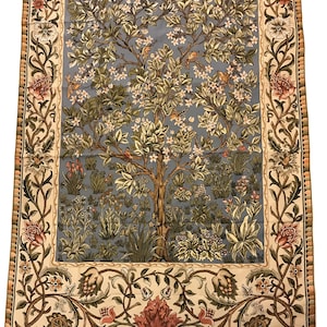 Morris Textile Wallhanging Tree of Life William Morris Blue Blossoming Apple Tree Mille Fleur Tapestry Wall Hanging Medieval Decor 38&quot;x26&quot;