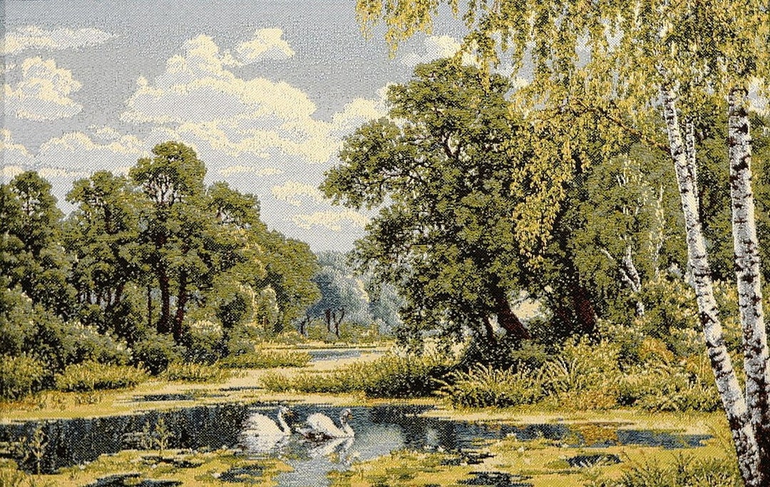 Swans on Lake Tapestry Wall Hanging Landscape Wildlife Scenery Wall Art
