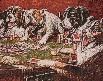 Tapisserie Suspendue Chiens jouant au poker par C.M. Coolidge