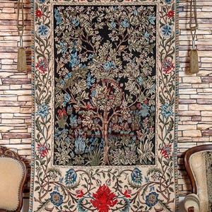Tree of Life Morris Tapestry Wall Hanging Woven NOT PRINT Flowers Black Mille Fleur Floral Botanical William Morris Wall Art Decor 42&quot;x58&quot;