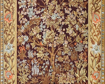 Tree of Life William Morris Brown Background Mille Fleur Blossoming Apple Tree Tapestry Wall Hanging 26"x36" / 65 x 92cm