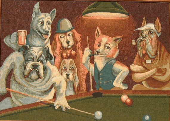 dogs playing pool canvas art