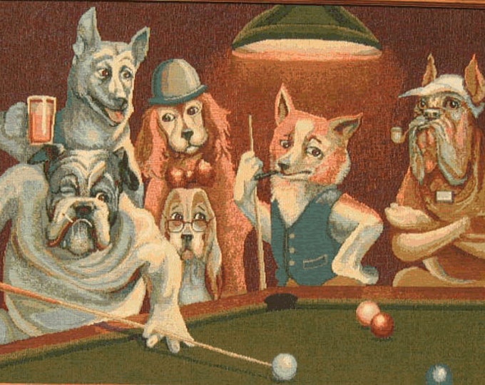Traditional Wall Art Tapestry Dogs Playing Pool IV Set of Reproduction