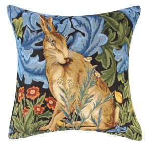 William Morris Rabbit Hare in Wood Tapestry Bunny Pillow Sham Cover Cushion Rich Greenery Forest Creatures Animals Botanical Design 18"x18"