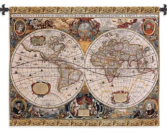 Antique Map Tapestry Wall Hanging World Atlas 100% Cotton Jacquard Woven Classic Textile NOT PRINTED Contemporary Art Decor Picture 35&quot;x45&quot;