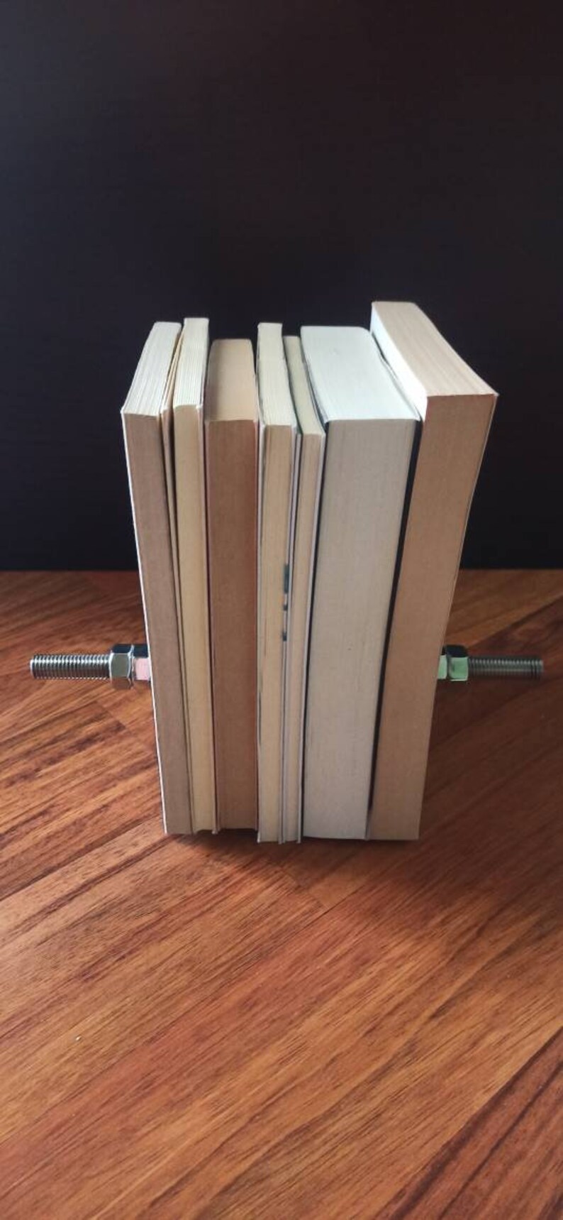 BOOKENDS Especially for medium size books. Handmade decorative metal craft with bolds and adjustable nuts *INOX 2 pieces. 13cm\u00d7 13cm