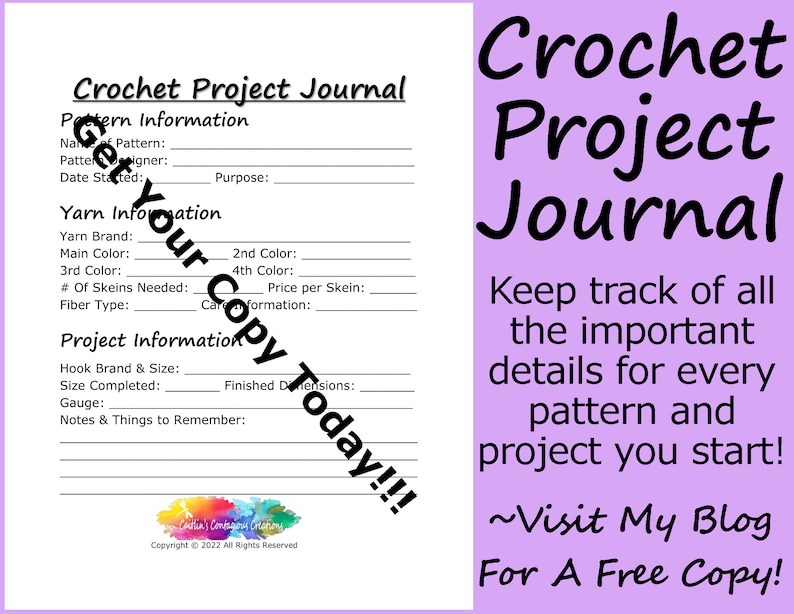 Crochet Project Journal Printable PDF Etsy