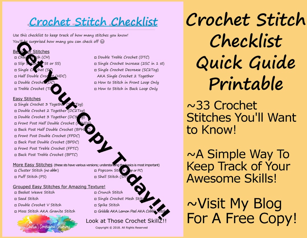 Crochet Stitch Checklist | Printable Quick Guide - Etsy