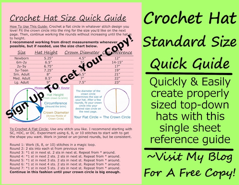 Hat Size Guide Crochet Printable PDF Etsy