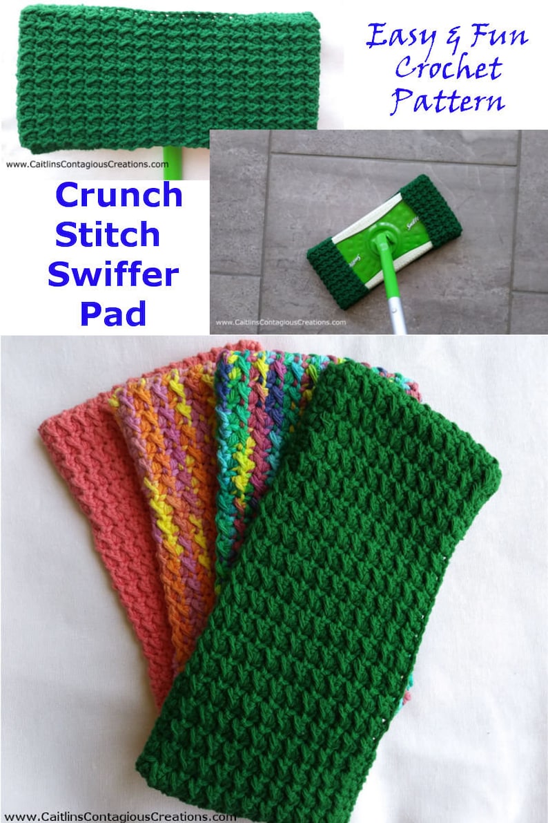crochet pattern crunch moss stitch swiffer sweeper pad resuable cover tutorial