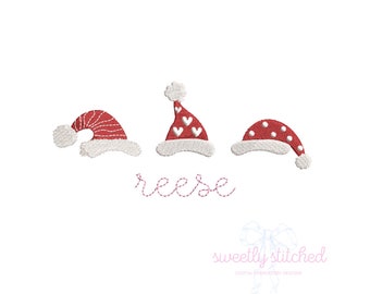 GIRL santa hat trio with hearts embroidery design