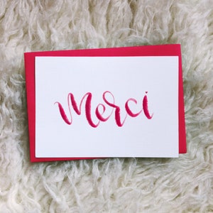 Merci (thank you) card — printable greeting card — watercolor lettered card — merci card, thank you card — digital download