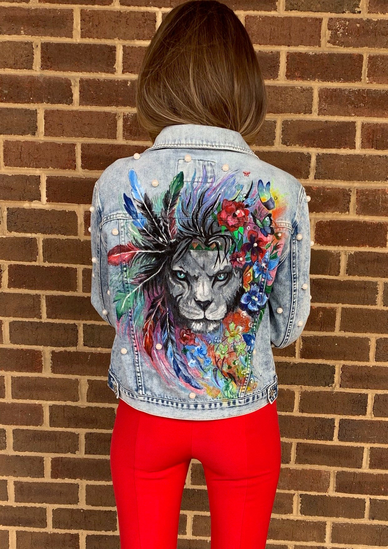 LION Hand Painted Custom Denim Jean Jacket | Etsy