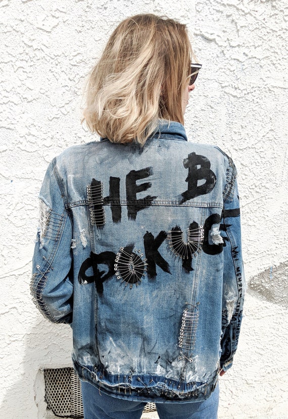 painted denim jacket etsy