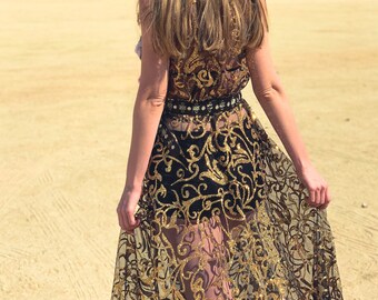 Black and Golden Festival Cape Dress - Etsy
