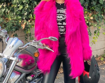 Sparkling acid bright color fur coat faux fur coat festival coat
