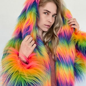 MOVA festival rainbow fur coat