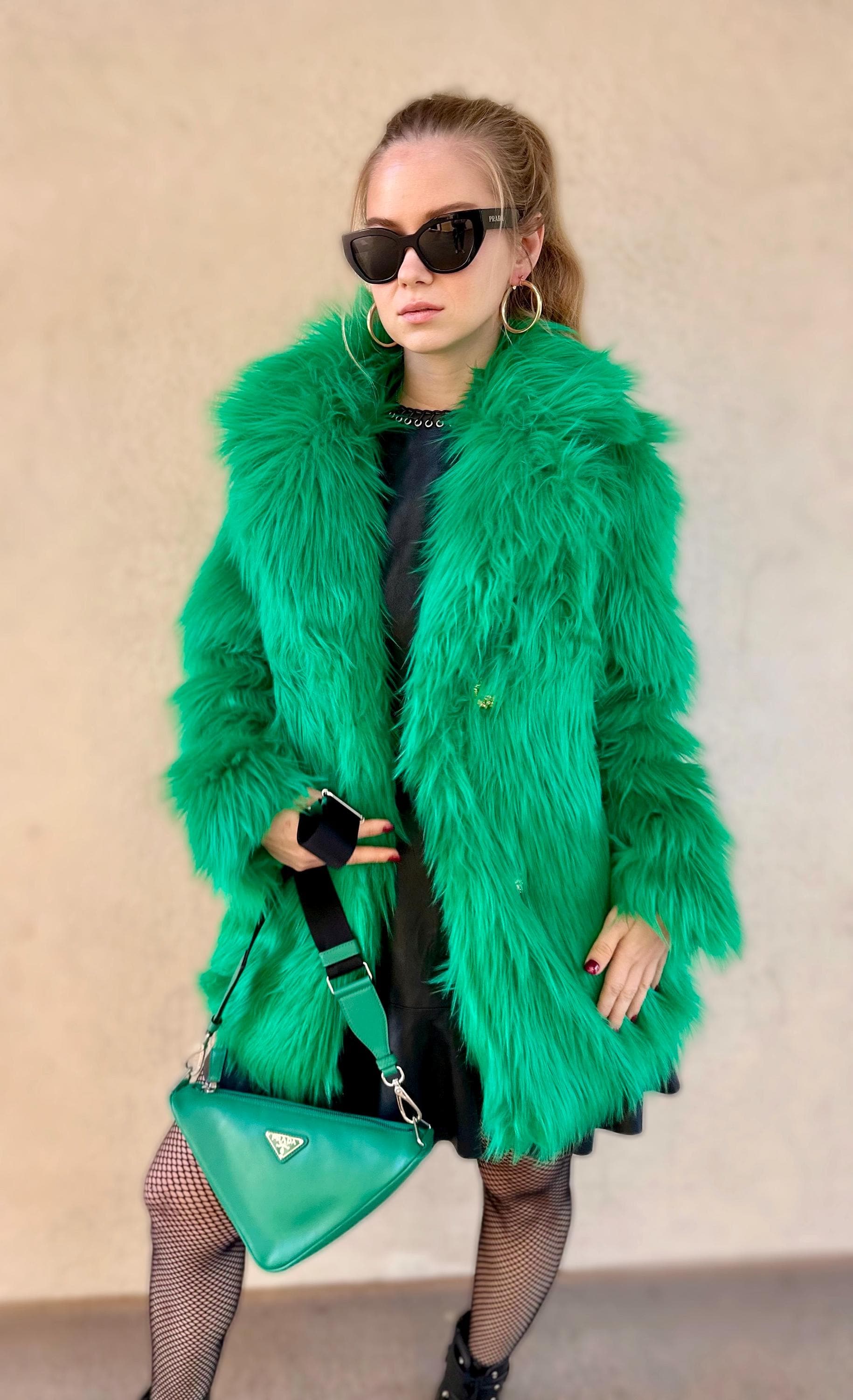 Crazy Green Faux-fur Coat - Etsy