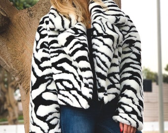 Zebra Cropped Fur Coat //MOVA// - Etsy