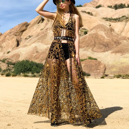 Black and Golden Festival Cape Dress 