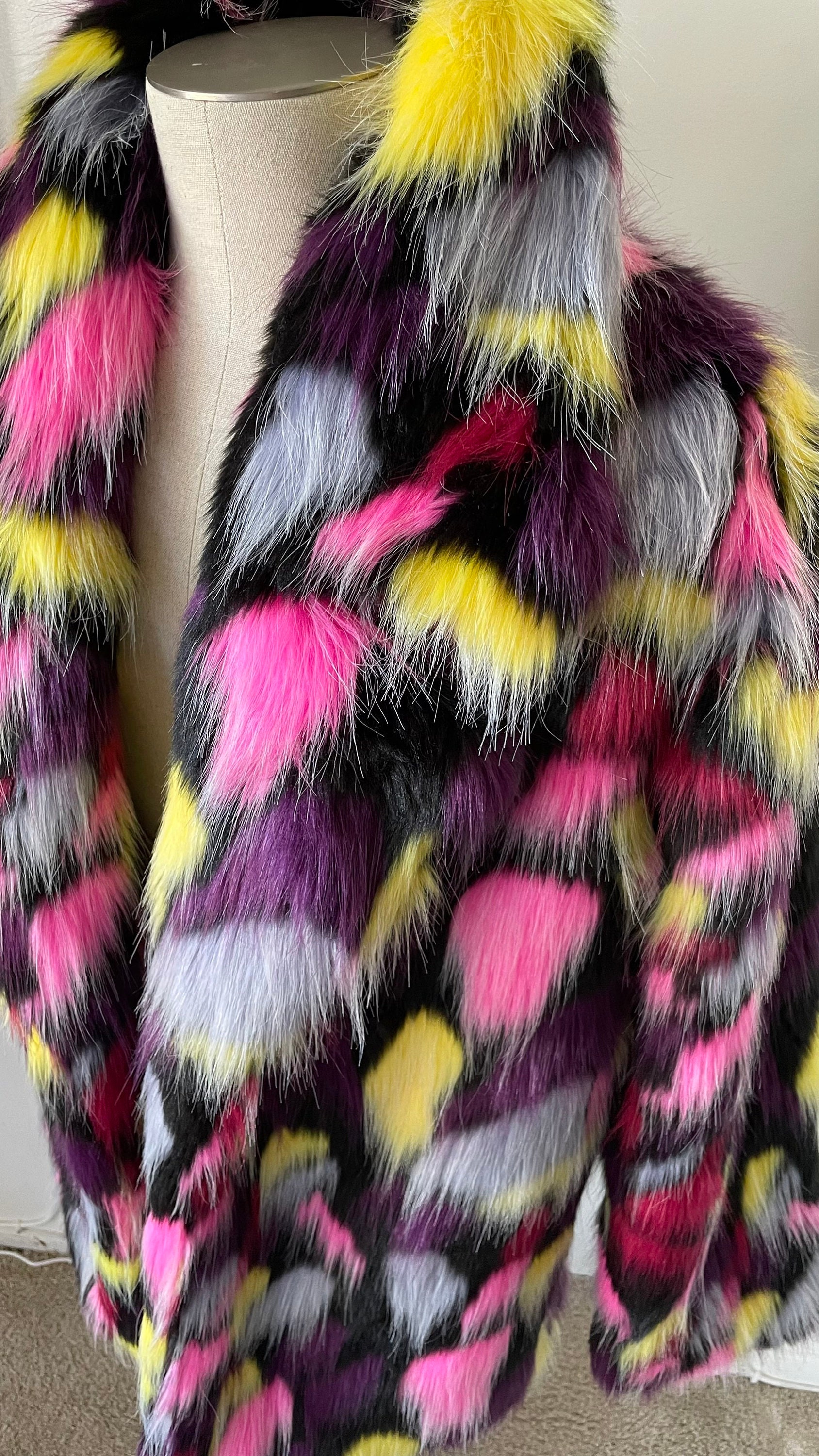Multicolored Faux Fur Coat - Etsy