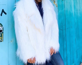 Men's White Faux Fur Jacket - Etsy
