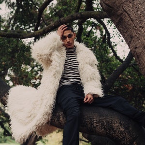 White faux fur long coat