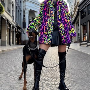 Multicolored Leopard print faux fur coat