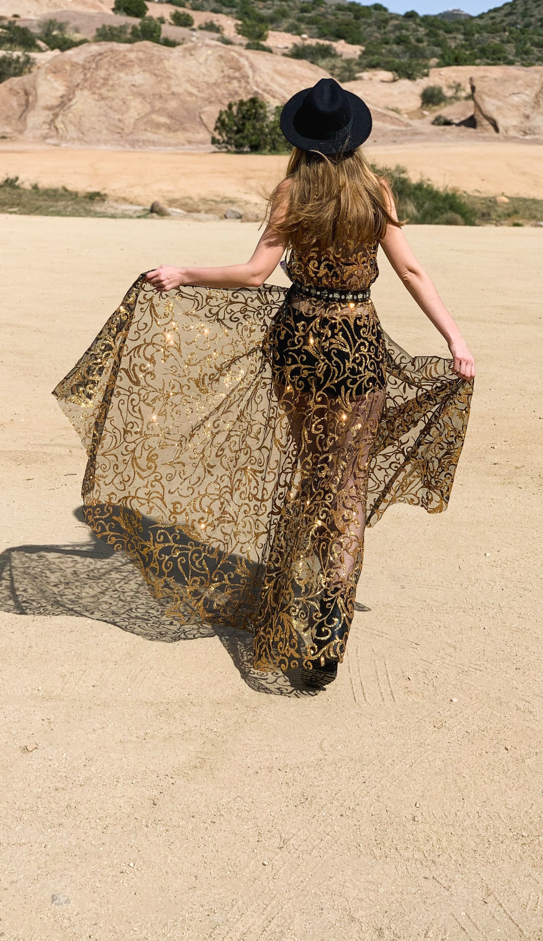 Black and Golden Festival Cape Dress