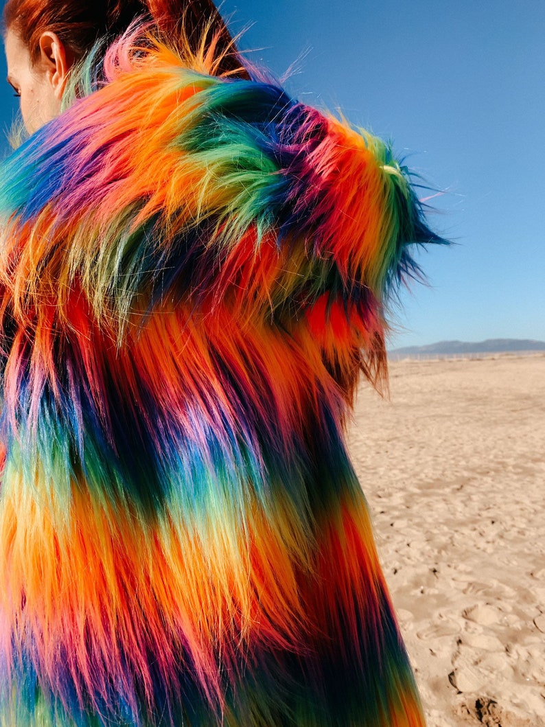 MOVA Festival Rainbow Fur Coat - Etsy