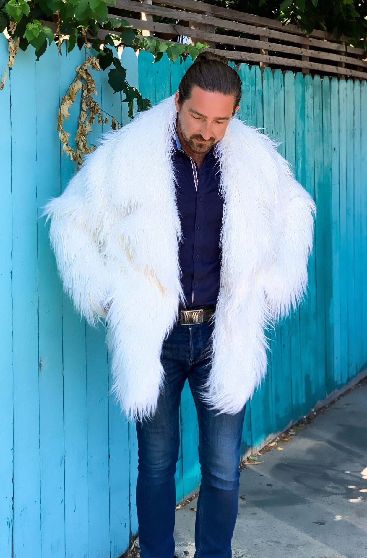 Mens white top faux fur jacket
