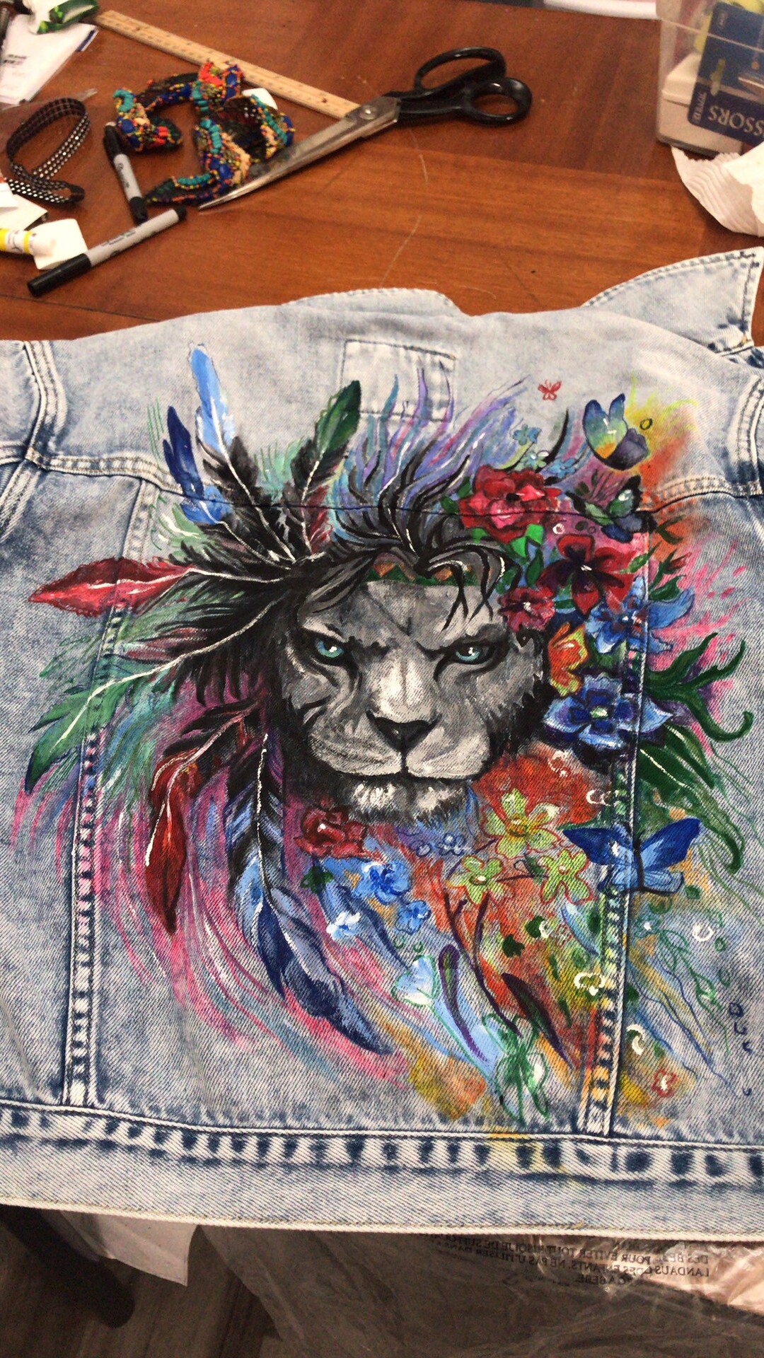 LION | Hand Painted Custom Denim Jean Jacket - Etsy