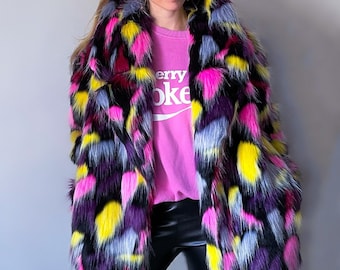 Multicolor fur cheap jacket