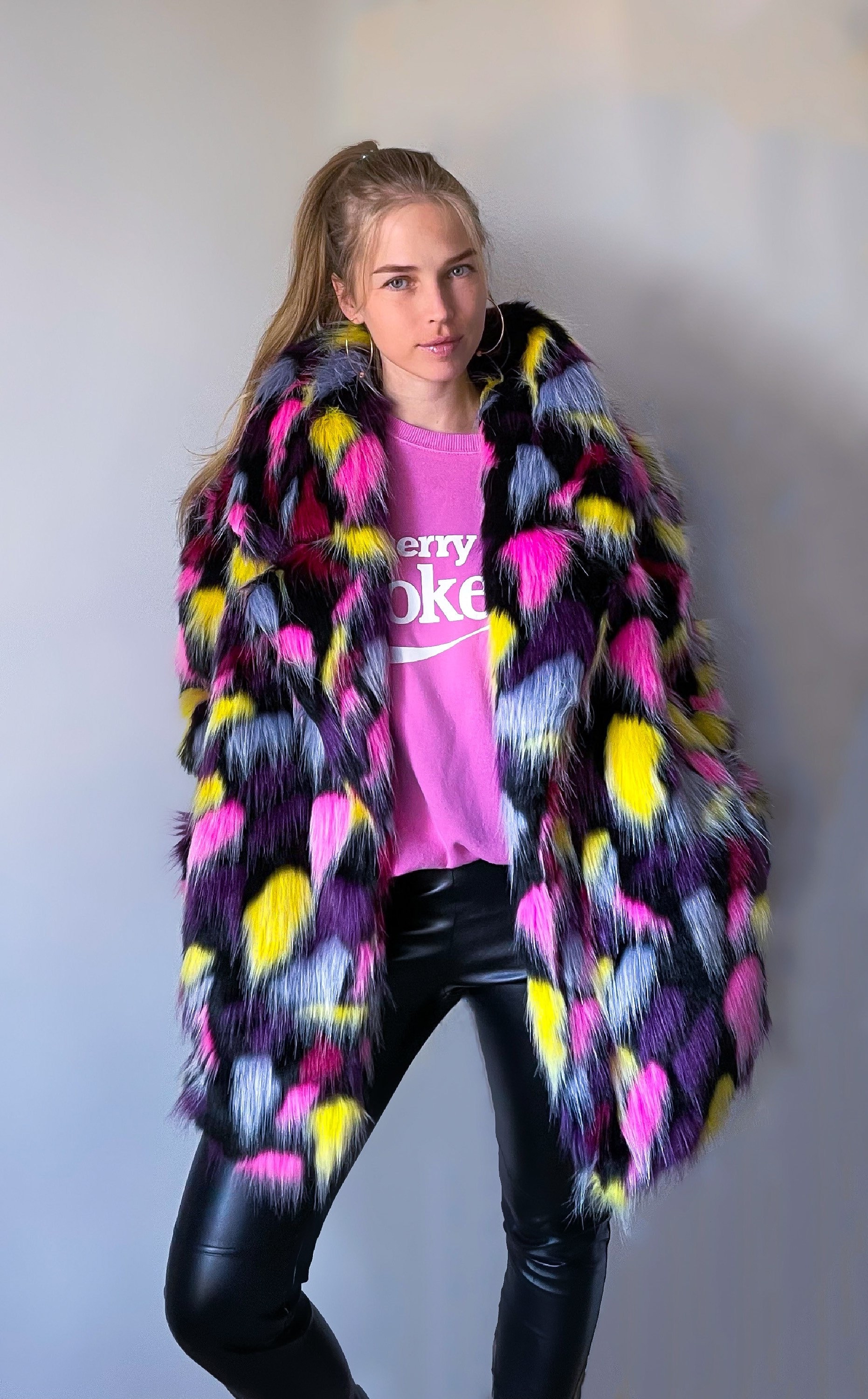 Faux fur top jacket multicolor