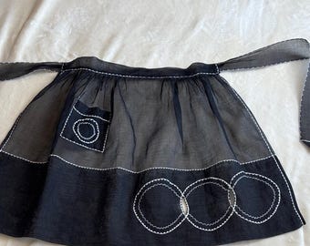 TRAD WIFE! Vintage Elegant Black Sheer Apron with Embroidery - HOT! w/cut outs