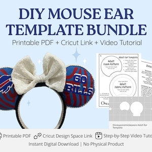 DIY No Sew Mouse Ear Template – Printable PDF + Cricut Design Space Link | Video Tutorial | Adult & Junior Sizes | Instant Download