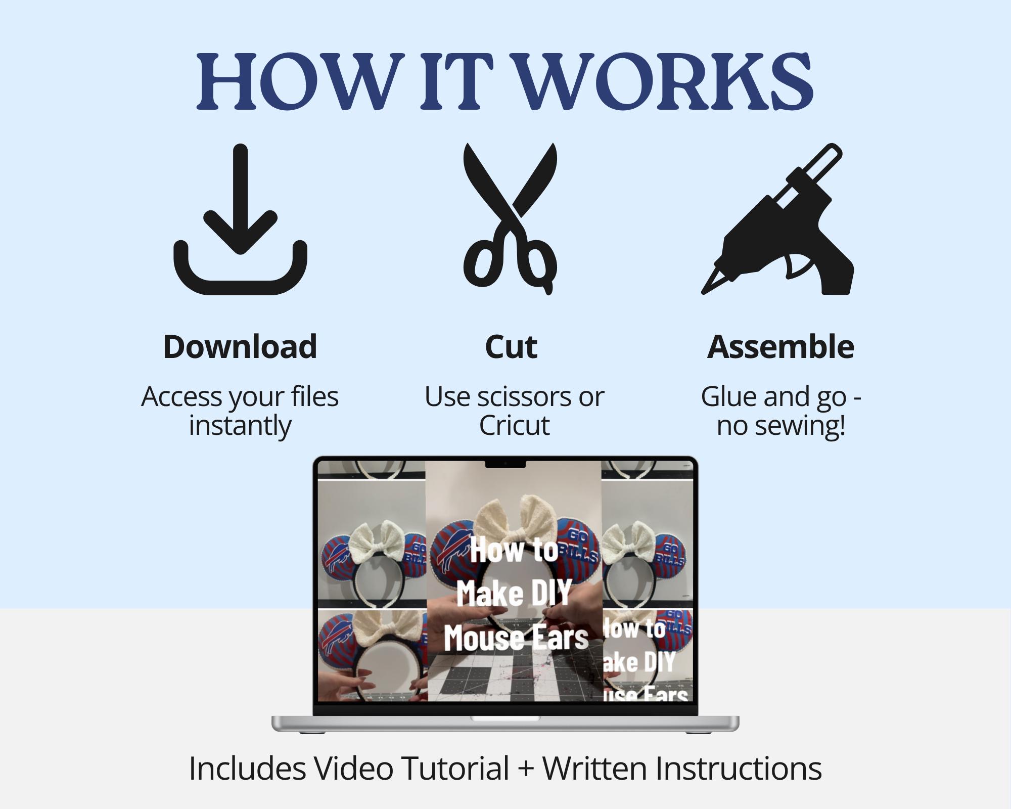 DIY Mouse Ears PDF Template: No Sew | Cricut Link | Video Tutorial ...