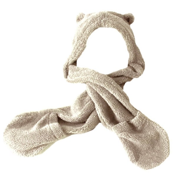 Bonnet Echarpe Ourson Blanc Cassé / Beige