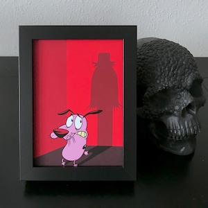 Courage the Cowardly Dog & Babadook Framed Print | Horror Digital Art Print | 90s Cartoons Art | Horror Fan Art | Babadook Art | Cartoon Dog