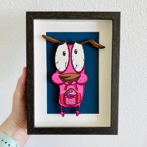 Courage the Dissected Dog Woodcut Painting | Original Acrylic Painting 5x7 | 90s Cartoons | Cartoon Art | Medical Art | Horror Art