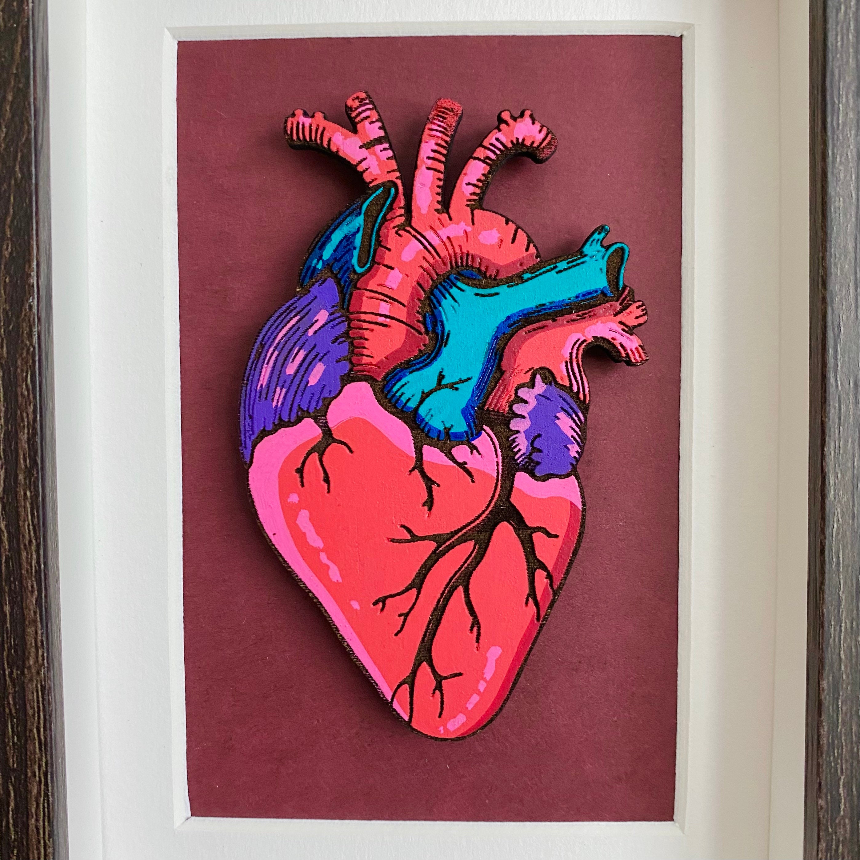 Anatomical Heart Framed Painting | Laser Cut Wood Painting | Original ...