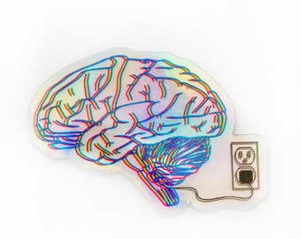 HOLOGRAPHIC Brain Sticker | "Electric Shock Therapy" Brain Vinyl Sticker