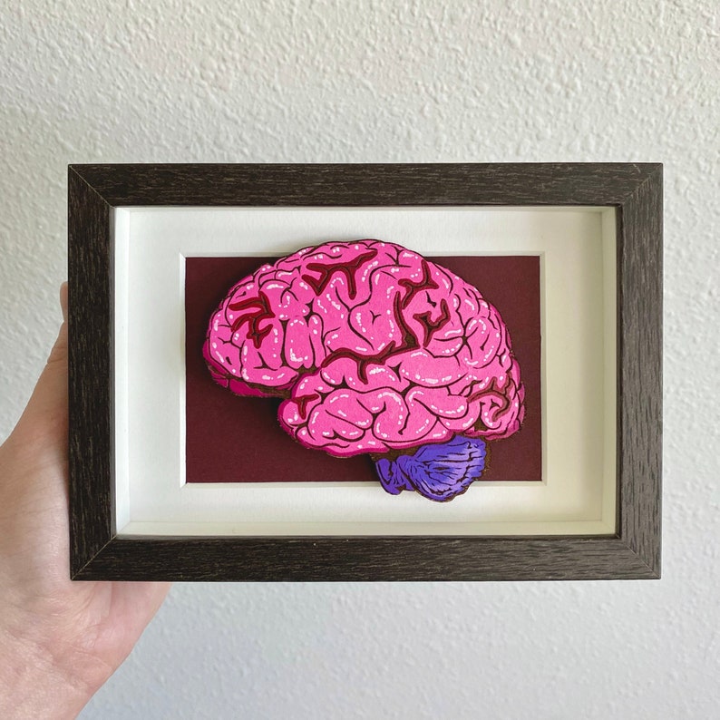 Brain Wood Cut Painting | Original Painting | Anatomical Art | Medical Art | Science Art | Neuroscience Art | Human Anatomy Brain image 1
