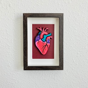 Anatomical Heart Framed Painting | Laser Cut Wood Painting | Original Acrylic Painting | 4x6Framed Art | Medical Art | Anatomy Art
