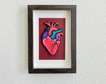 Anatomical Heart Framed Painting | Laser Cut Wood Painting | Original Acrylic Painting | 4x6Framed Art | Medical Art | Anatomy Art