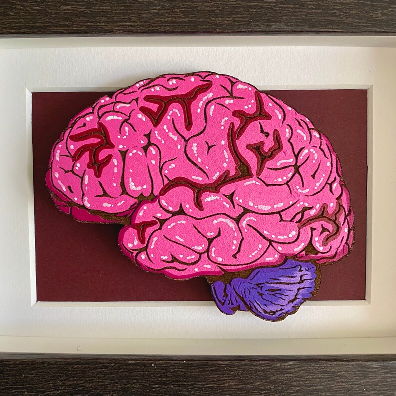 Brain Wood Cut Painting | Original Painting | Anatomical Art | Medical Art | Science Art | Neuroscience Art | Human Anatomy Brain image 5