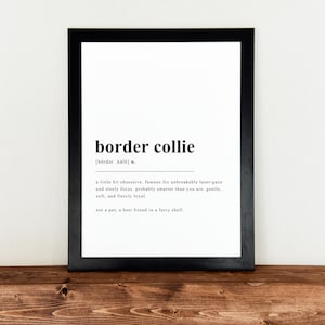 Border Collie Wall Art, Dog Breed Definition, Minimalist Design, Instant Printable, New Pet Gift,  Shelf Decoration, Modern Typography