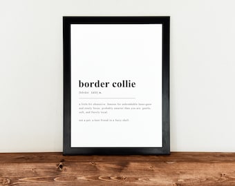 Border Collie Wall Art, Dog Breed Definition, Minimalist Design, Instant Printable, New Pet Gift,  Shelf Decoration, Modern Typography