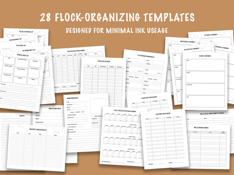 Puede incluir: Un conjunto de 28 plantillas imprimibles para organizar reba&ntilde;os dise&ntilde;adas para un uso m&iacute;nimo de tinta. Las plantillas incluyen secciones para registros de salud del reba&ntilde;o, seguimiento de la alimentaci&oacute;n, seguimiento de gastos y m&aacute;s.