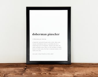 Doberman Wall Art, Dog Breed Definition, Minimalist Pinscher, Instant Download, Bully Breed, Home Decor, Animal Art, Pet Adoption, Poster